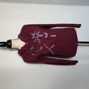 Roxy Burgundy Hoodie with Floral Design XS